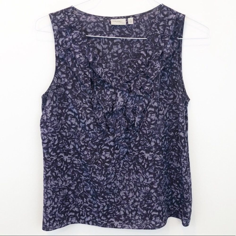 Halogen Silk Print V Neck Ruffle Detail Blouse Size Medium Petite